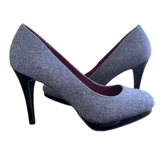 Christian Siriano Gray Wool & Patent Platform Heels Pumps Women's Size  7.5 - Picture 1 of 8